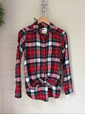 American Eagle Outfitters Red Navy Plaid Shirt flannel super soft boyfriend